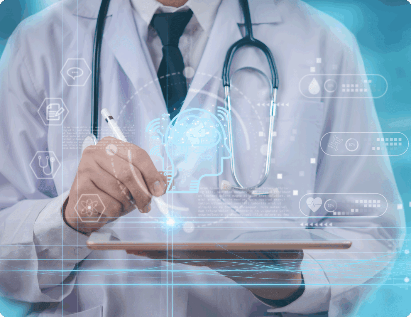 Medical professional interacting with virtual technology